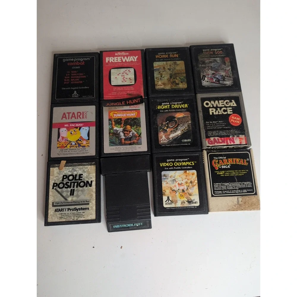 Mixed Lot Of 12 Atari 2600 Games Combat Home Run Jungle Hunt Carnival Ms Pac Man